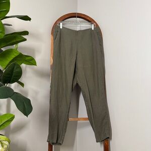 J. Jill Love Linen MEDIUM Olive Green 100% Linen Pull On Pants